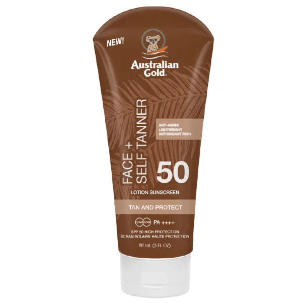 Australian Gold Spf 50 Face Med Selvbruner Solcreme Hos Frisøren   Baronen