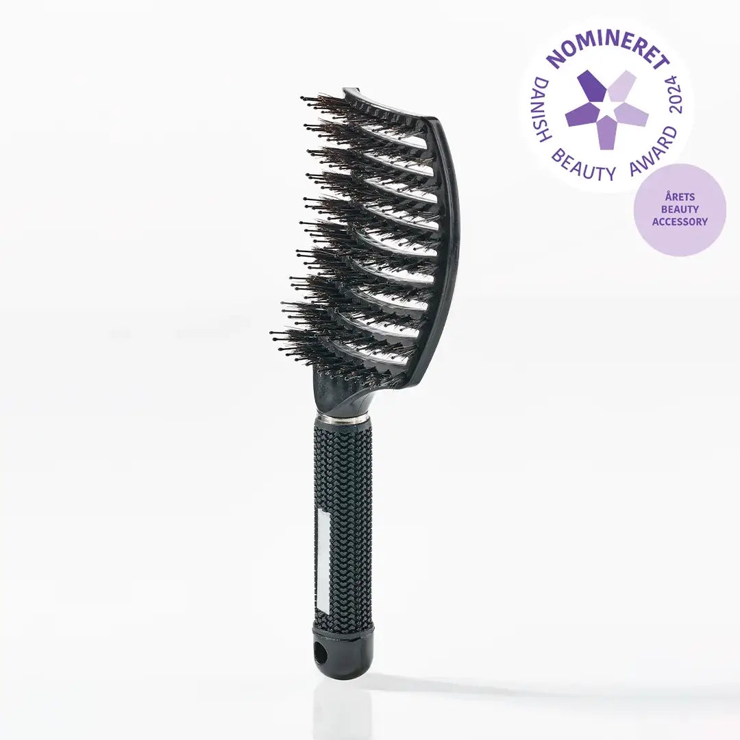 Curved Paddle Brush Hårbørste Med Vildsvinehår Sort