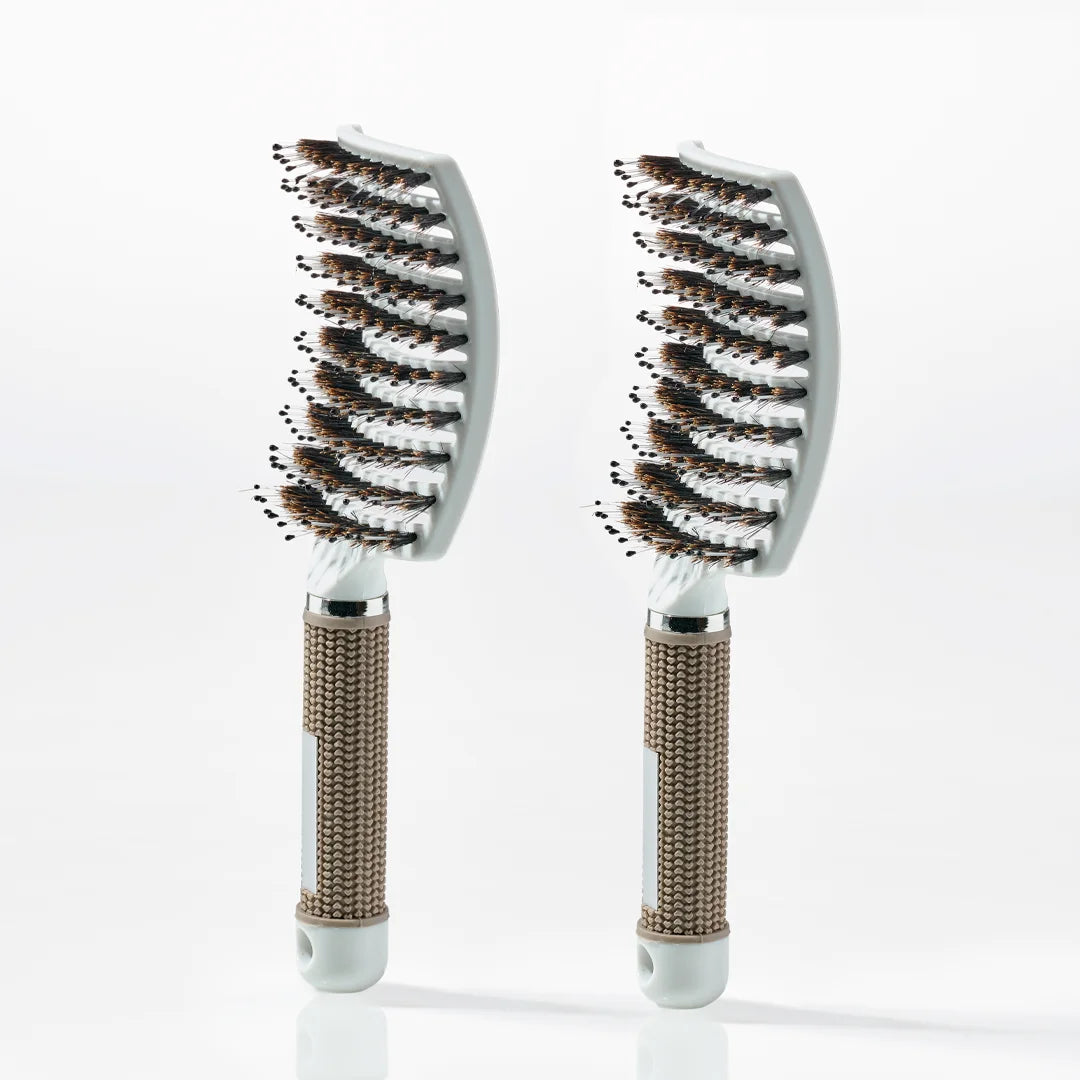 Curved Paddle Brush Hårbørste Med Vildsvinehår   Stk Hvid  Spar 12