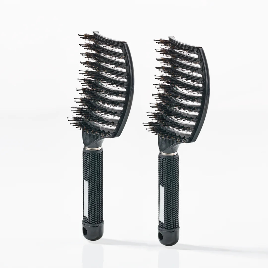 Curved Paddle Brush Hårbørste Med Vildsvinehår   Stk Sort  Spar 12